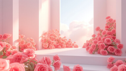 event space on beautiful white background with pink roses