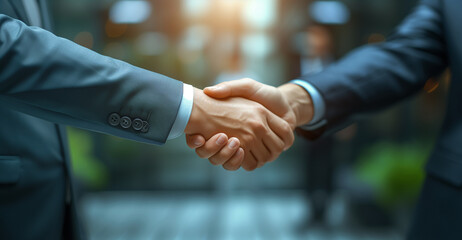 Fototapeta premium Businessmen shaking hands, partnership established