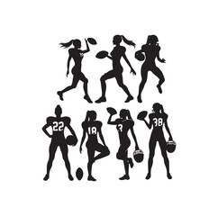 American Football player silhouette set vector illustration