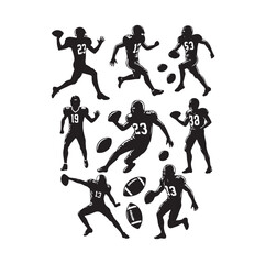 American Football player silhouette set vector illustration