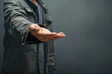 Open Palm Gesture of Man in Denim Jacket