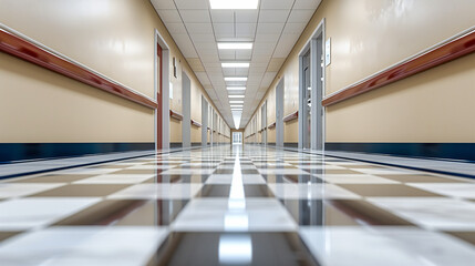 Quiet School Hallway, Empty Lockers and Clean Floors, Educational Building Interior