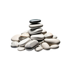 Pile of Smooth Polished Stones Isolated on White Background, Zen Stone Stack Representing Balance and Harmony