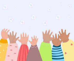 children's hands catching bubbles. Vector illustration for children. Games with children with water and soap