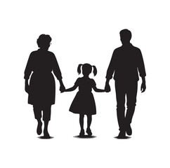 Silhouette vector of grandparents walking with granddaughter Illustration icon