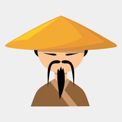 vector icon of chinese man wearing hat isolated on white background