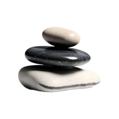 Zen Stones Pile, Balanced Black and White Pebbles Isolated on White Background
