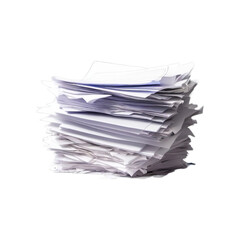 Pile of White Pages Stacked Together, Paper Documents Isolated on White Background