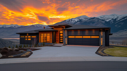 Luxurious Modern Home with Majestic Mountain Sunset View.
