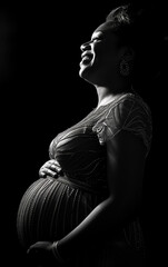 silhueta sorrindo grávida em estúdio