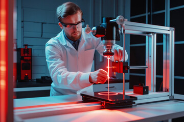 Expert Technician Calibrating Optical Laser in High-Tech Laboratory - The Innovation of Generative AI.