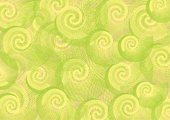 Spiral shaped background in green-yellow tonality for textiles or fabrics. Bright backdrop for fashion trends, business concepts, covers, scrapbooking, interior solutions, tiles, wallpaper, posters