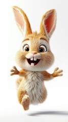 Fototapeta premium Enthusiastic animated rabbit with a wide smile, a vibrant character exuding happiness and excitement.