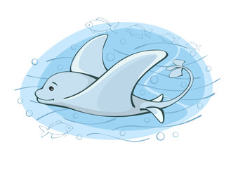  manta rays Sea fish Vector illustration in cartoon style, on an isolated background.