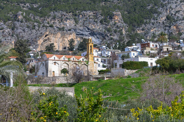 Fototapeta na wymiar old church in a village in the mountains of Northern Cyprus in winter 2