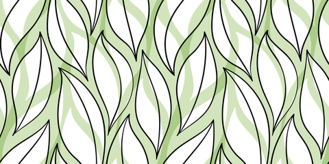 Green leaves seamless vector pattern. Watercolor tea leaf background, textured jungle print