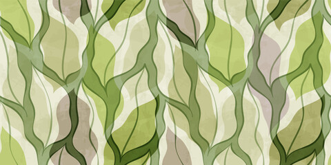 Green leaves seamless vector pattern. Watercolor leaf background, textured jungle print