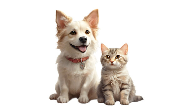 A Picture-Perfect Bond Between Dog and Cat, Capturing the Joy on a White Background