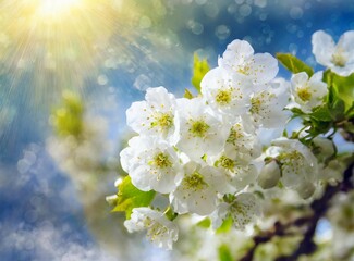 Fototapeta na wymiar White flowers and blue sky