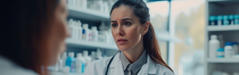 Two Women in White Lab Coats Conversing