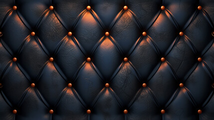 Black Leather Upholstered Wall With Orange Buttons