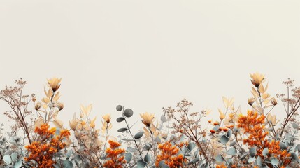 Group of Plants With Orange Flowers in Foreground - obrazy, fototapety, plakaty