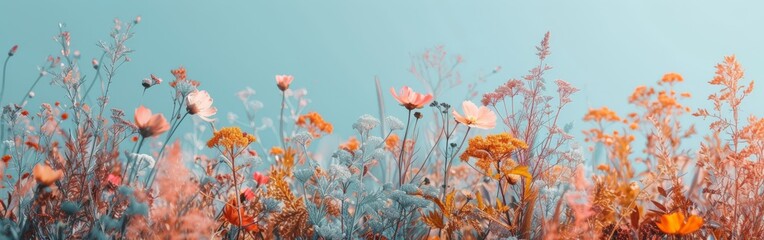 Obraz na płótnie Canvas Colorful Flowers Scattered in Grass