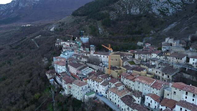 4k drone footage of an Italian ghost town in the mountains