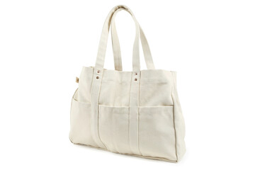 white textile woman shop bag isolated on white