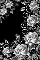 Black and White Floral Background With Roses