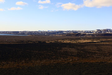 View in the Myvtan National park located in northern Iceland in the vicinity of the Krafla volcano