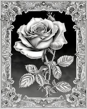 Rose Drawing in Frame