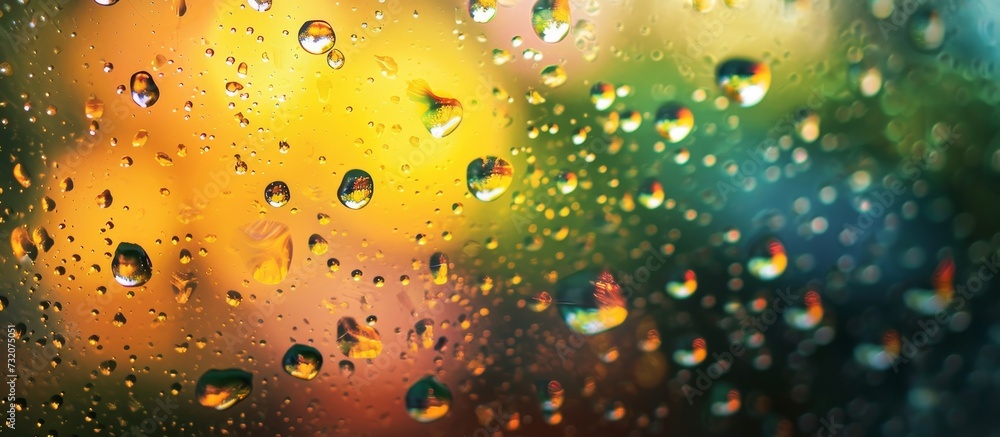 Aufkleber a stunning macro photograph captures raindrops on a window with a blurred background, creating an ar