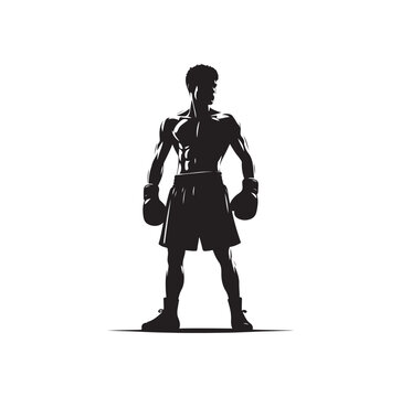 A boxer stand with pose vector silhouette
