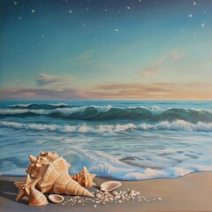 Obraz na płótnie Canvas Seashell Painting on a Beach