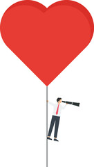 Looking for love, heart-shaped balloon pulls businessman to search in mid air
