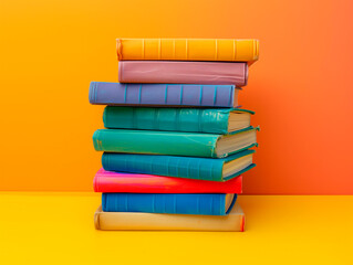 Stack of assorted colored books with transparent background