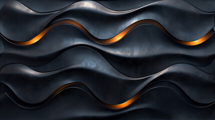 Abstract Black and Gold Background With Wavy Lines
