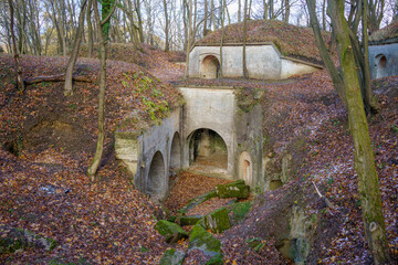 Fototapeta premium Siedliska, Subcarpathian, Poland - 25 November 2023: ruins of Fort No. I Salis-Soglio of the Przemyśl Fortress