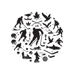 ice hockey player silhouettes icon logo vector illustration.