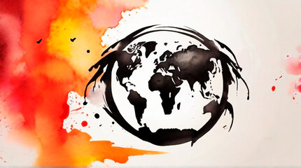 planet Earth, made in bright colors, including shades of orange and black.