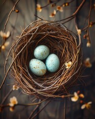 Fototapeta premium Bird Nest With Three Eggs