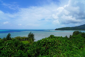 Fototapeta na wymiar Landscape view of the coast in Raiatea, Society Islands, French Polynesia, and the South Pacific Ocean