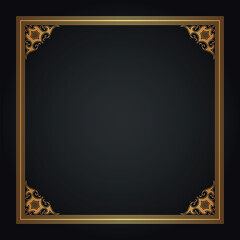 Luxury decorative golden frame. Retro ornamental frame, vintage square ornament & ornate border. Decorative wedding circle frame, antique museum image border. Isolated vector icons set