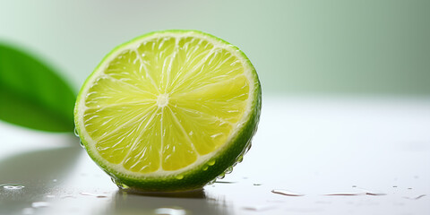 Slice of lime on a light green background