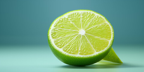 Slice of lime on a light blue background