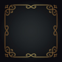 Luxury decorative golden frame. Retro ornamental frame, vintage square ornament & ornate border. Decorative wedding circle frame, antique museum image border. Isolated vector icons set