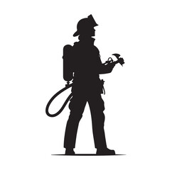 Firefighters pose silhouette vector illustration 