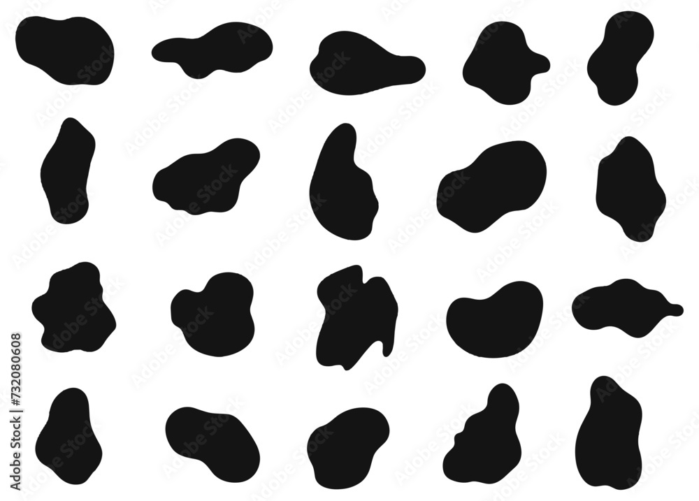 Poster organic stain shapes. abstract black amoeba blob set, random organics stains collection vector image