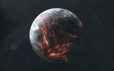 3D illustration of A catastrophe on a planetary scale, fire and lava flows cover the entire surface of the Earth. High quality digital space art in 5K - ultra realistic visualization. - 732080879